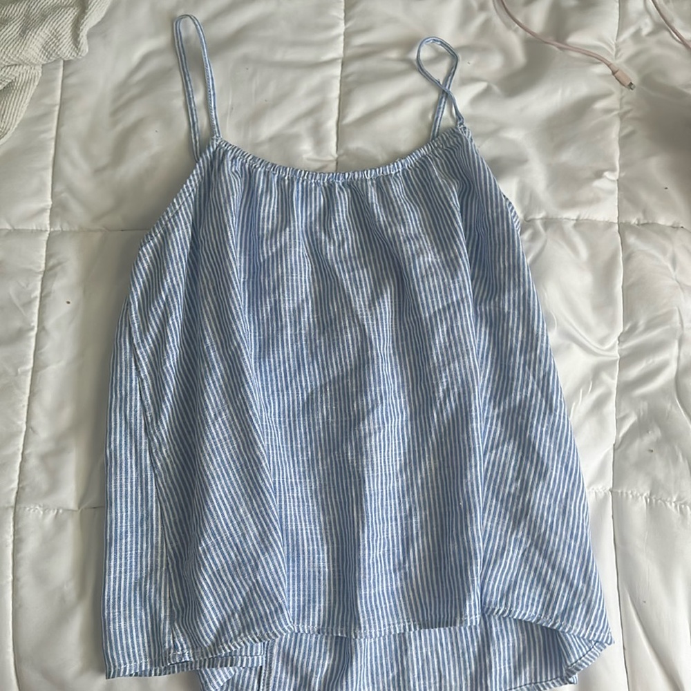 Medium white and blue striped tank top
